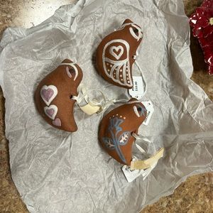 Set of 3 Barbara Carpenter Handmade Terra Cotta Bird Christmas Ornaments